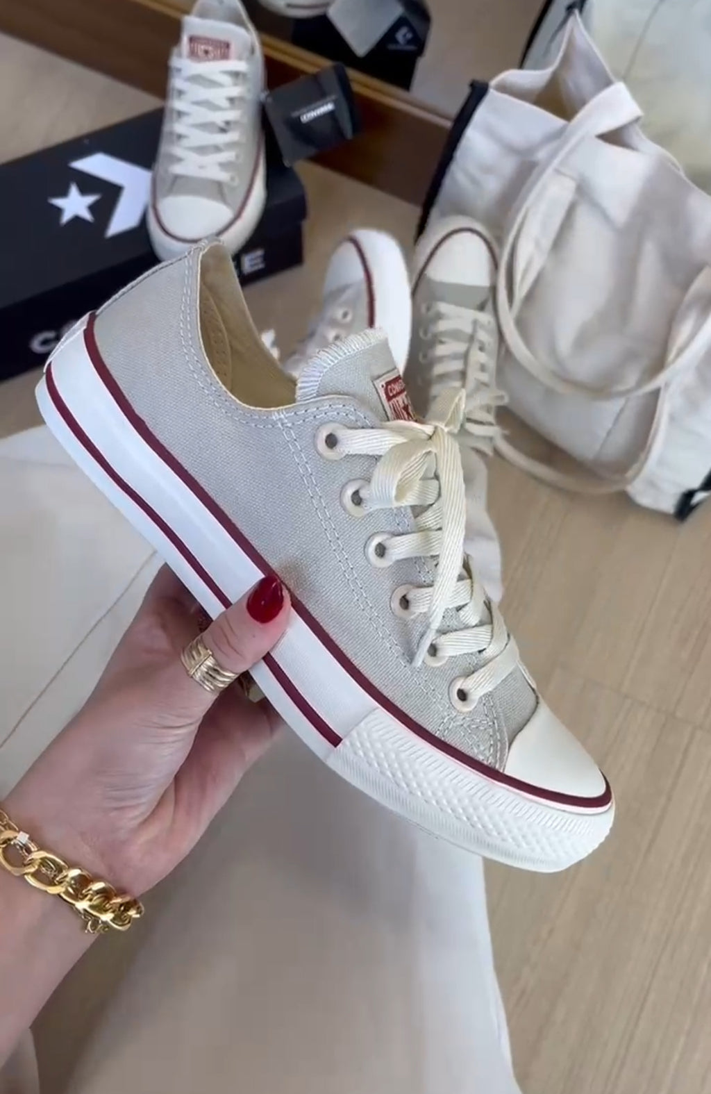 Tênis All Star Lona - Bege / Bordô